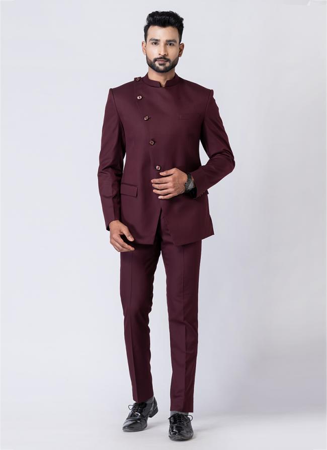 Polyester Tr Wine Party Wear Pattern Pc Readymade Jodhpuri Suit